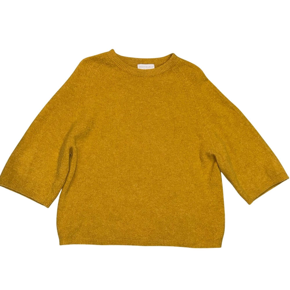 Bianco & Blu Sweater Womens XL Mustard Yellow Alpaca Wool‎ Italy 3/4